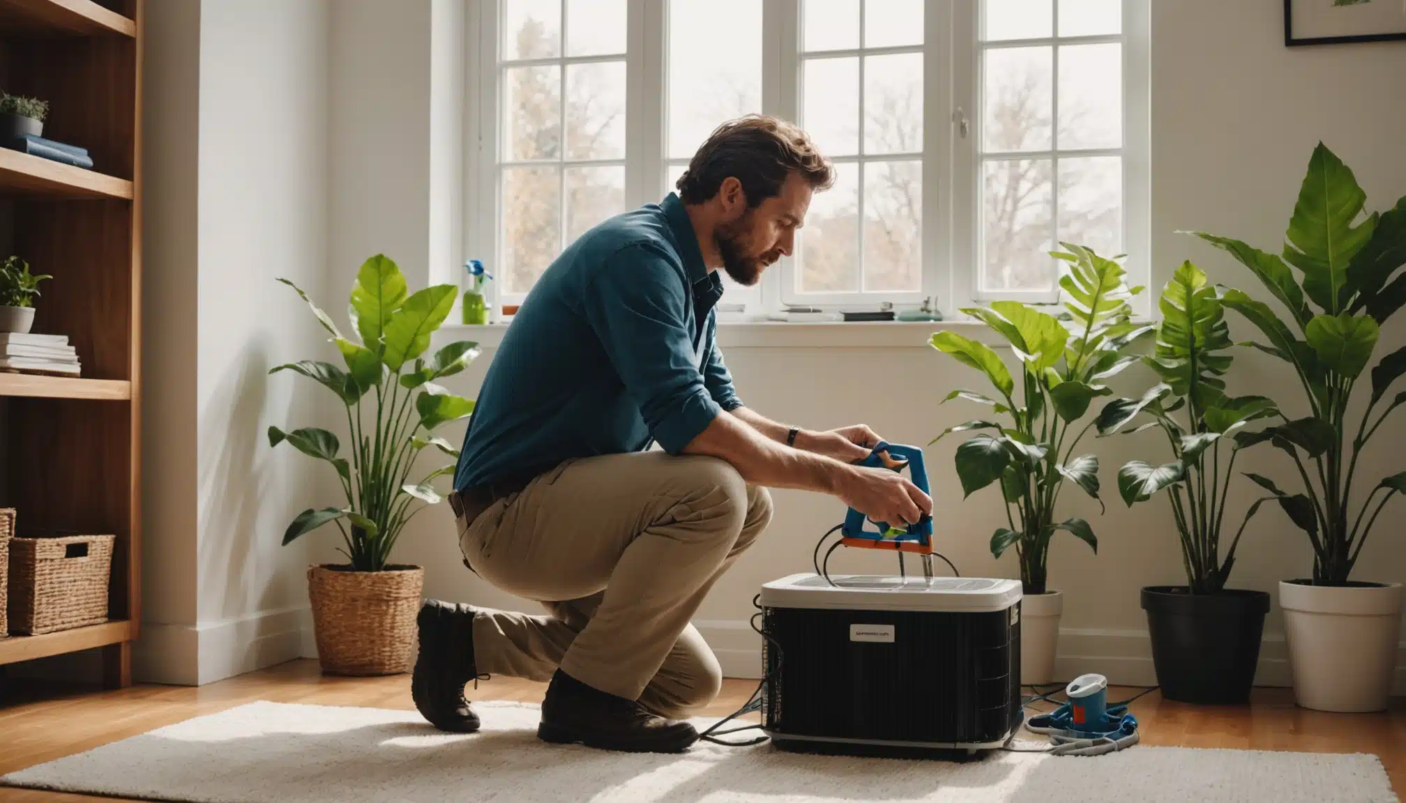 climatisation Un homme installant un climatiseur