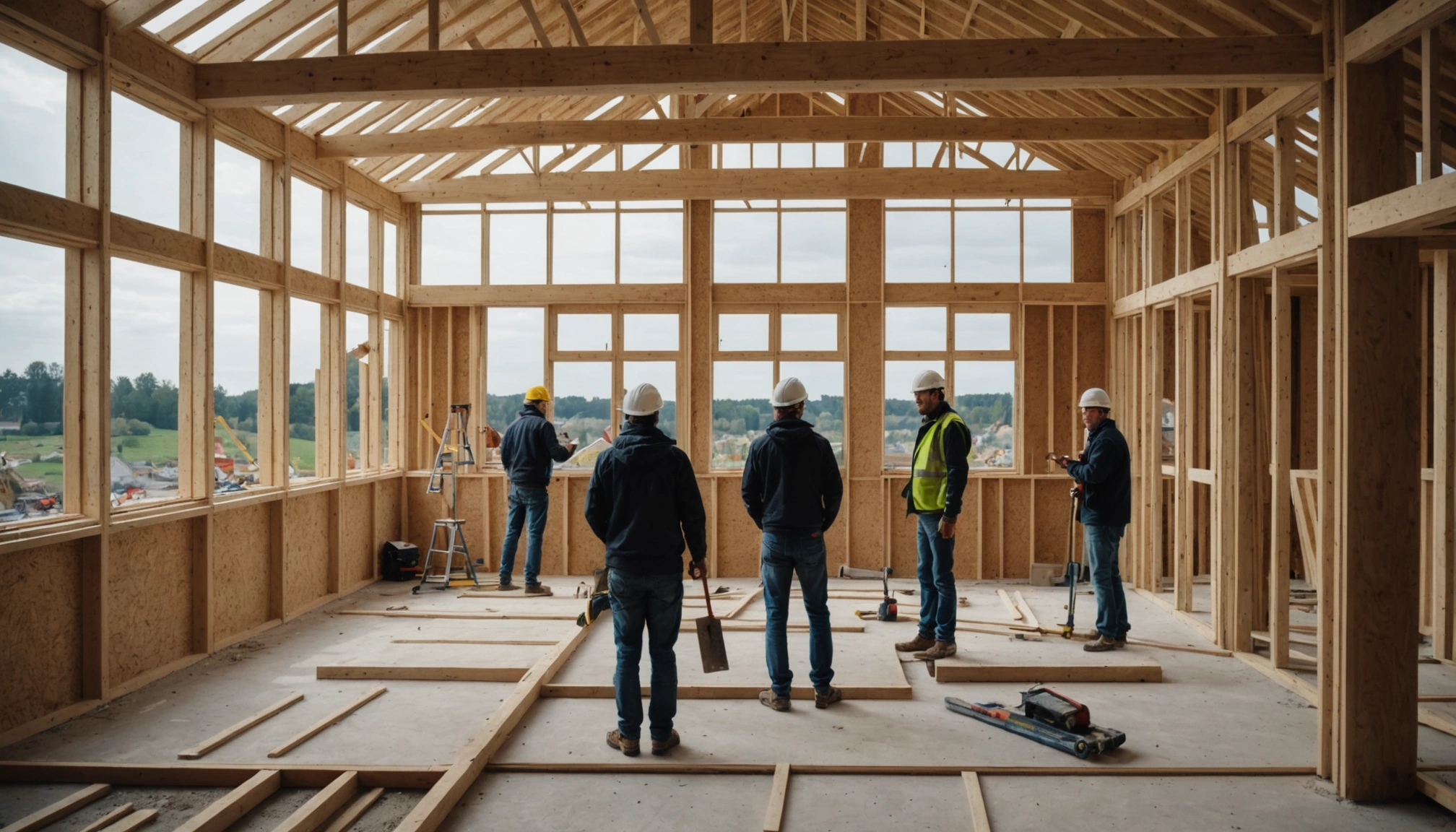 68cd3f8ea380d1758281614 Une charpente d'un bâtiment en construction